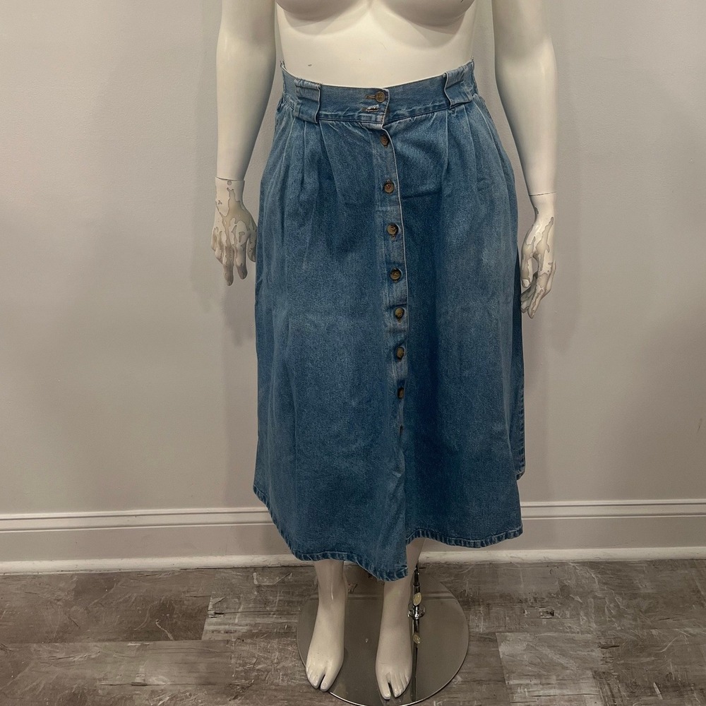 Cabin Creek Blue Button-Front Denim Midi Skirt